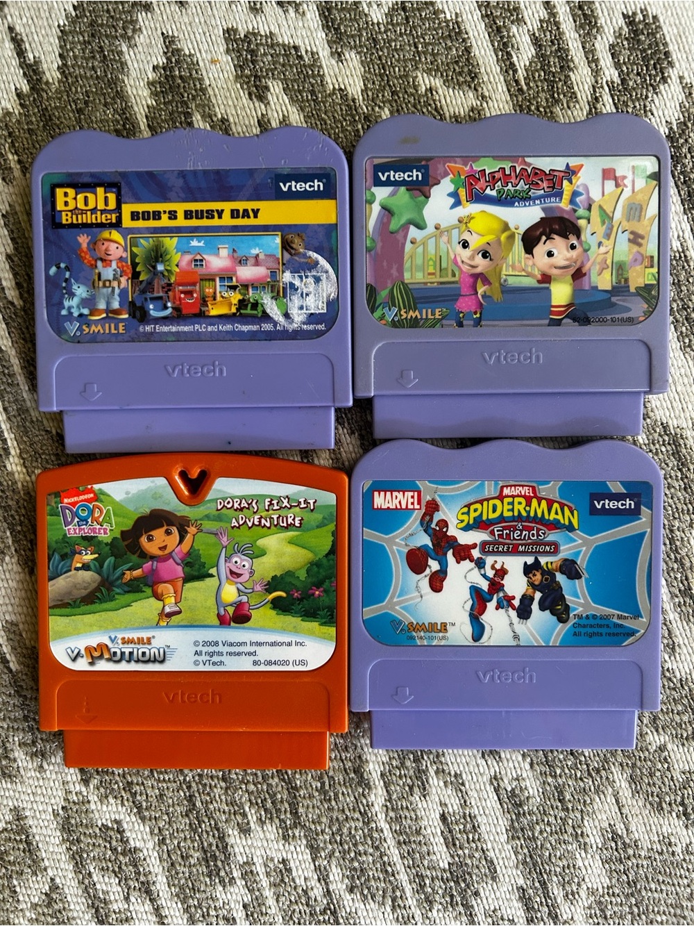 Vtech V Smile Games Cartridges Dora Bob Builder Spider-Man Alphabet Lot Of 4